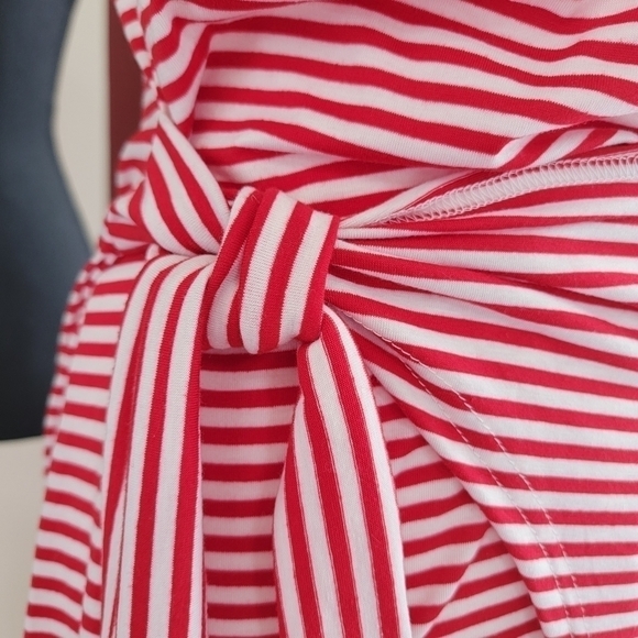 Red White Stripe Halter Wrap Dress Size Medium - Picture 5 of 9